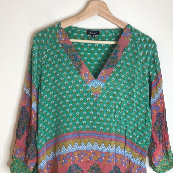 Tolani Nisha Tunic silk Green ladies tunic blouse top size medium - Picture 5 of 13